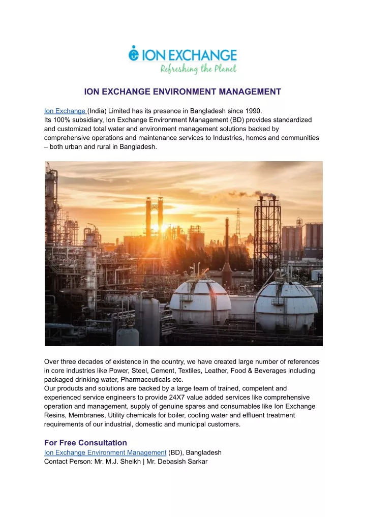 ion exchange environment management