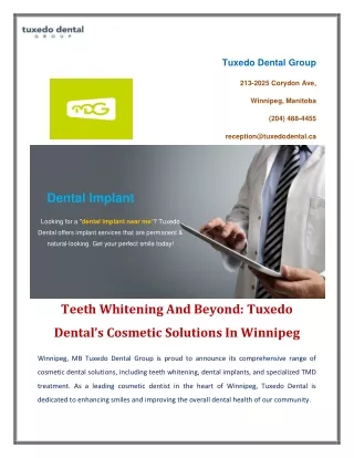 Teeth Whitening And Beyond Tuxedo Dental’s Cosmetic Solutions In Winnipeg