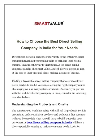 How to Choose the Best Direct Selling Company in India for Your Needs