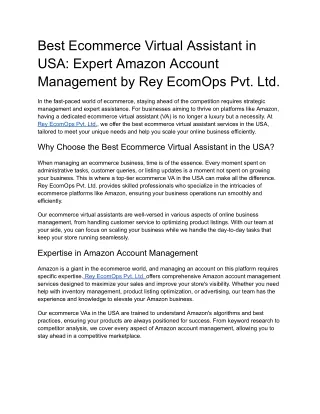 Best Ecommerce Virtual Assistant in USA: Expert Amazon Account Management by Rey