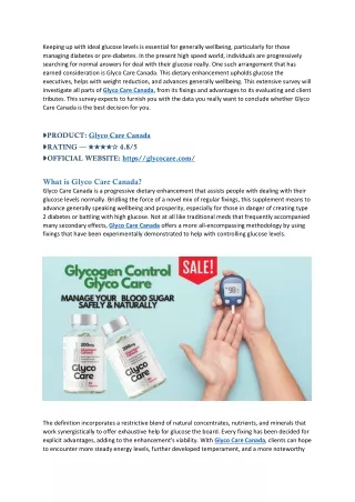 Glyco Care Canada [NEW UPDATED 2024] - Cost Solves!