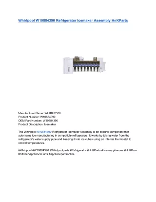 Whirlpool W10884390 Refrigerator Icemaker Assembly HnKParts