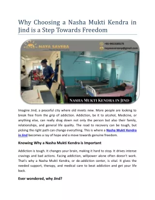 Why Choosing a Nasha Mukti Kendra in Jind is a Step Towards Freedom