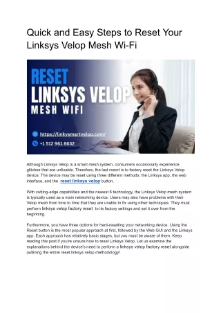 Quick and Easy Steps to Reset Your Linksys Velop Mesh Wi-Fi