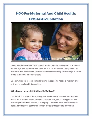 NGO For Maternal And Child Health: EROHAN Foundation