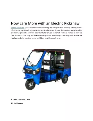 Now Earn More with an Electric Rickshaw