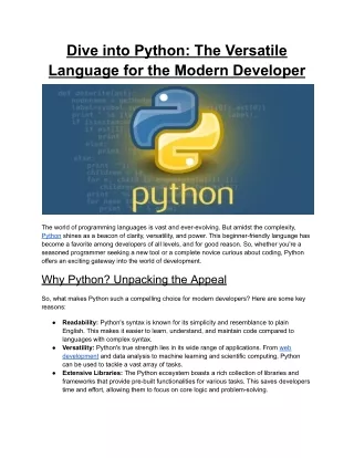 Dive into Python_ The Versatile Language for the Modern Developer