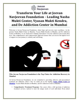 Comprehensive De-Addiction Services at Nasha Mukti Center in Mumbai