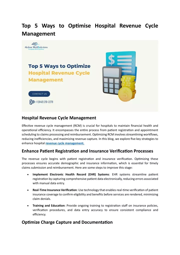 top 5 ways to optimise hospital revenue cycle