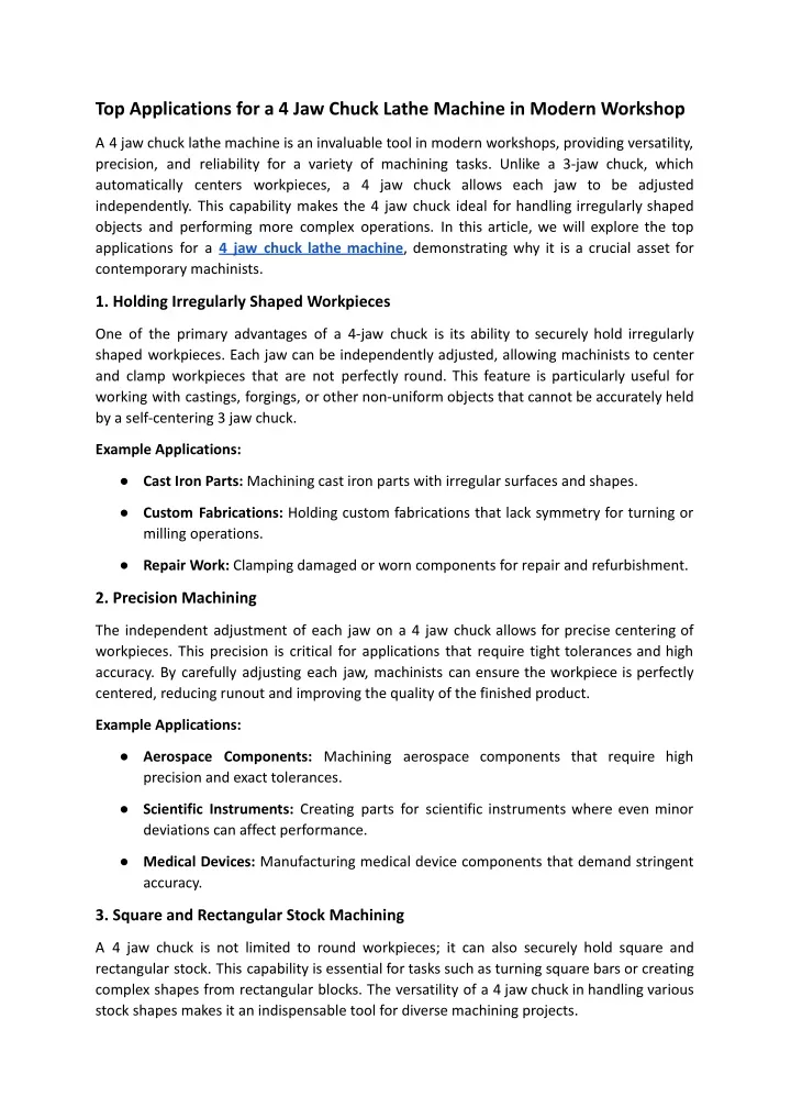 top applications for a 4 jaw chuck lathe machine