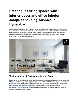 Creating inspiring spaces with interior decor and office interior design consulting services in Hyderabad