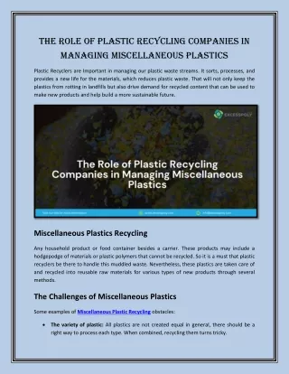 The Role of Plastic Recycling Companies in Managing Miscellaneous Plastics