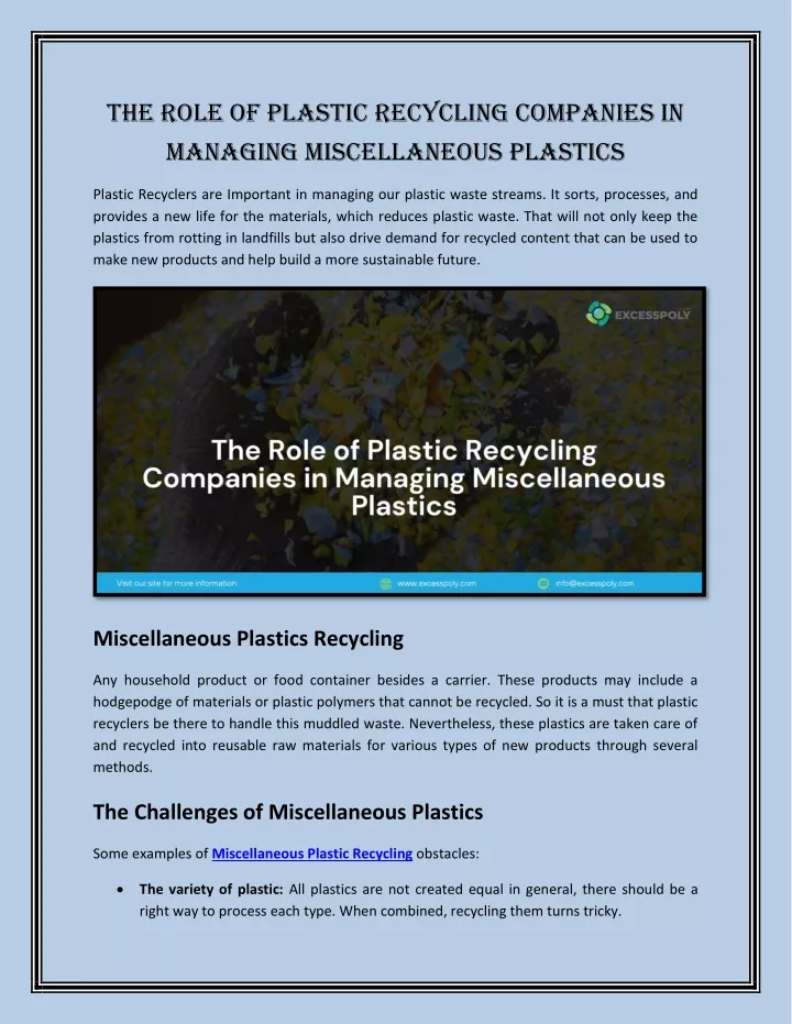 the role of plastic recycling companies