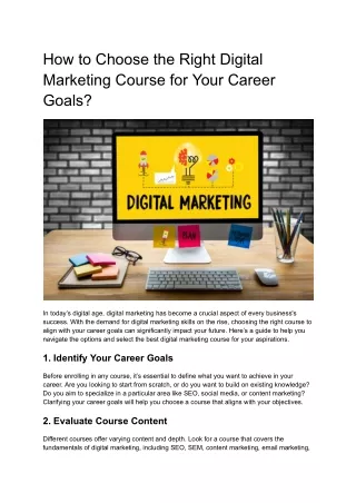How to Choose the Right Digital Marketing Course for Your Career Goals