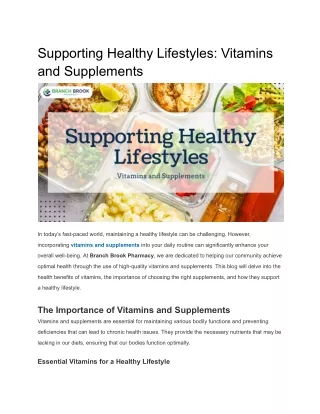 Supporting Healthy Lifestyles Vitamins and Supplements