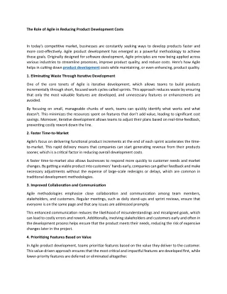 the role of agile in reducing product development