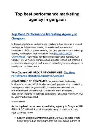 Top best performance marketing agency in gurgaon