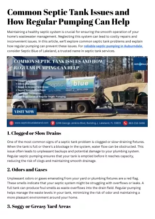 Common Septic Tank Issues and How Regular Pumping Can Help