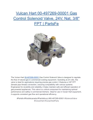 Vulcan Hart 00-497269-00001 Gas Control Solenoid Valve, 24V, Nat, 3_8_ FPT _ PartsFe
