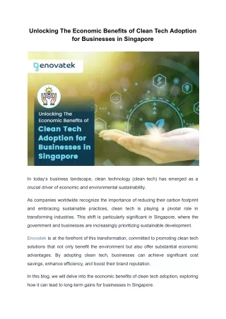 Unlocking The Economic Benefits of Clean Tech Adoption for Businesses in Singapo