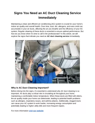 Signs You Need an AC Duct Cleaning Service