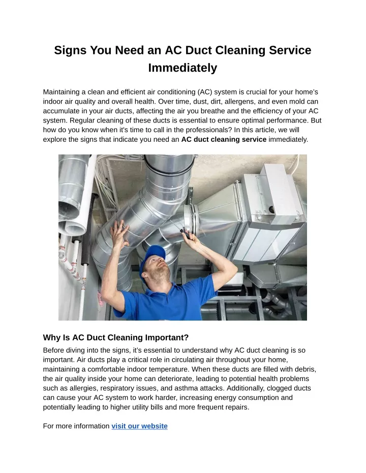 signs you need an ac duct cleaning service