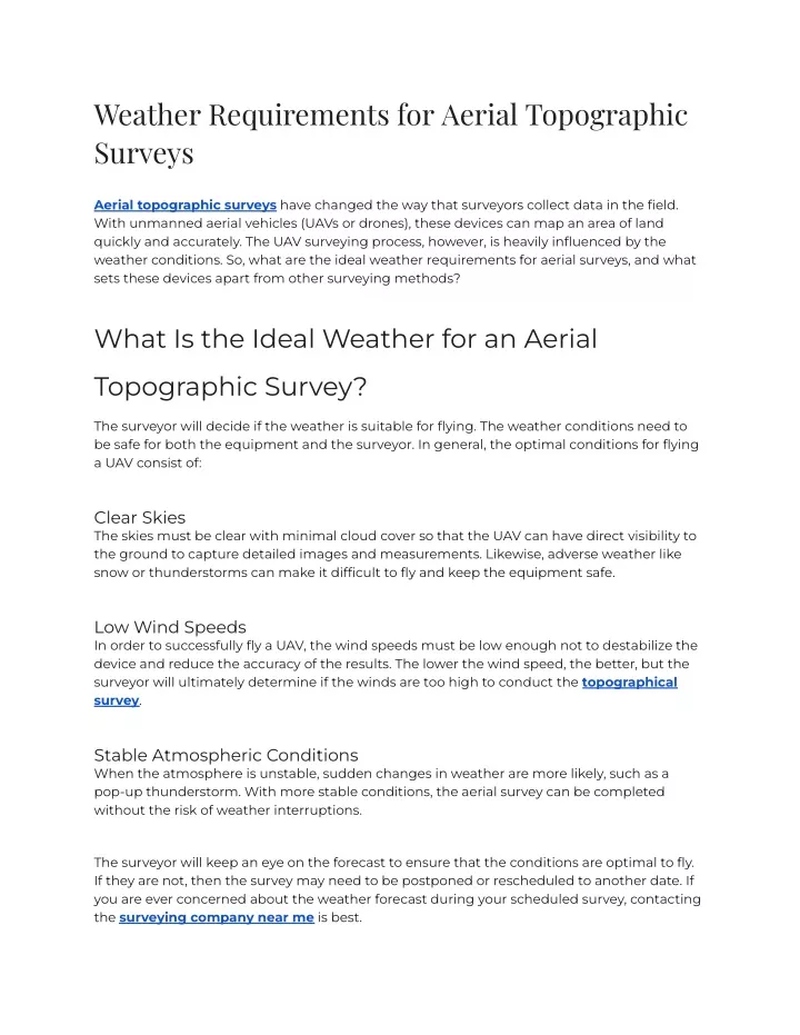 weather requirements for aerial topographic