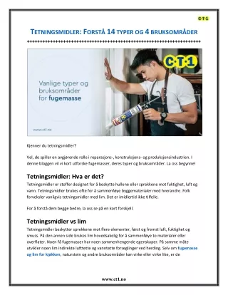 Tetningsmidler - Forstå 14 typer og 4 bruksområder