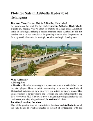 Plots for Sale in Adibatla Hyderabad Telangana