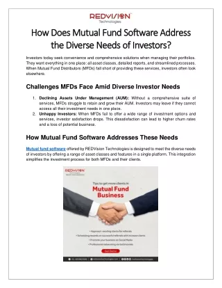 How Does Mutual Fund Software Address the Diverse Needs of Investors