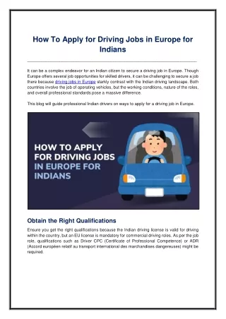 How To Apply for Driving Jobs in Europe for Indians