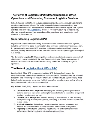 The Power of Logistics BPO_ Streamlining Back Office Operations and Enhancing Customer Logistics Services