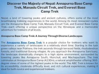 Discover the Majesty of Nepal Annapurna Base Camp Trek, Manaslu Circuit Trek, and Everest Base Camp Trek