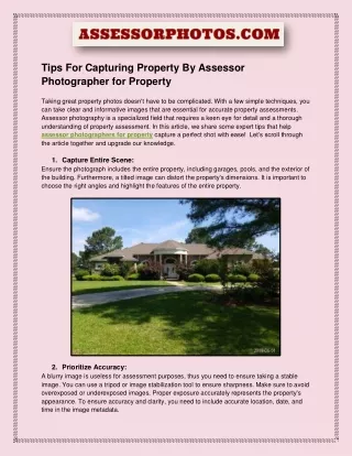 Tips For Capturing Property By Assessor Photographer for Property