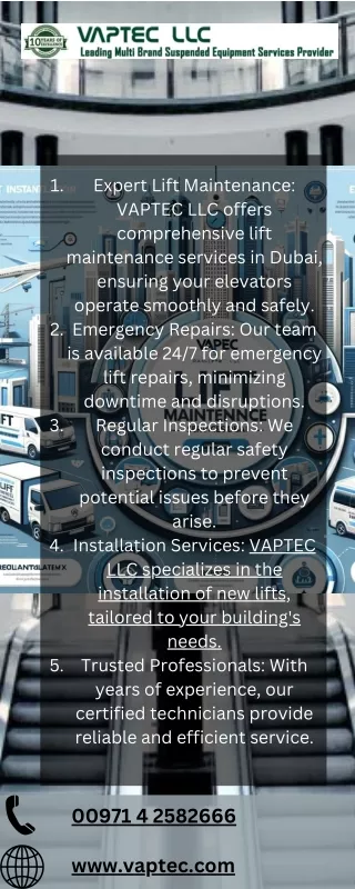 Comprehensive Lift Maintenance Services in Dubai | VAPTEC LLC