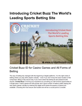 Introducing Cricket Buzz The World's Leading Sports Betting Site