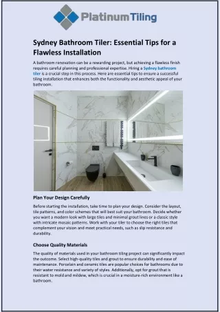 Sydney Bathroom Tiler and Essential Tips for a Flawless Installation