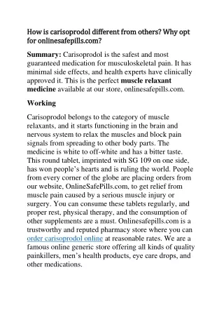 How is carisoprodol different from others ( Aug 2024)