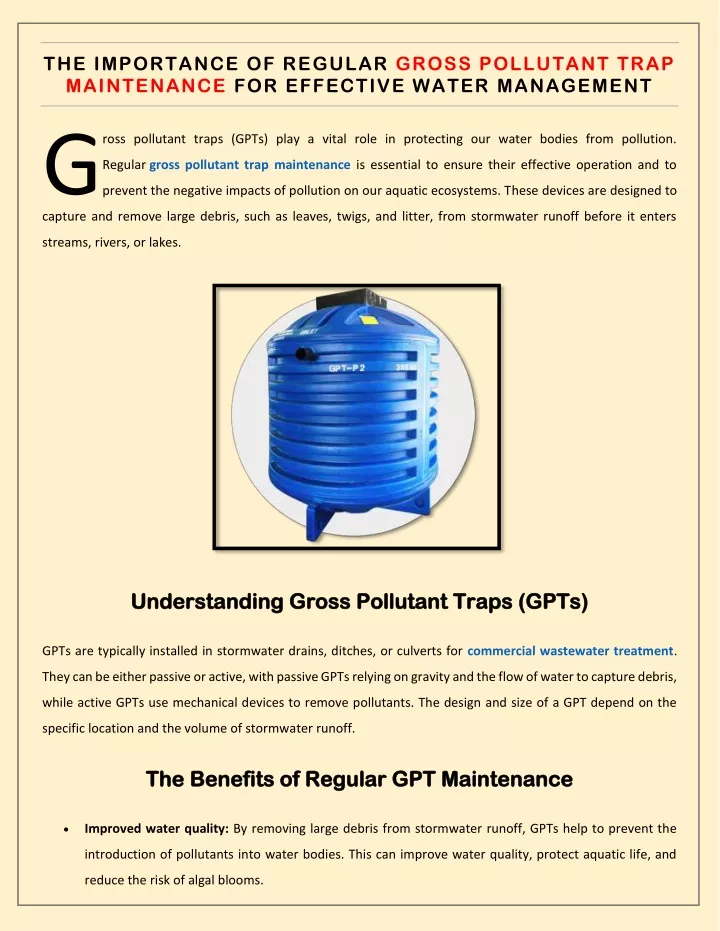 the importance of regular gross pollutant trap