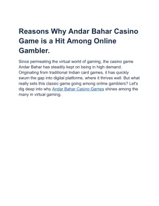 Reasons Why Andar Bahar Casino Game is a Hit Among Online Gambler.