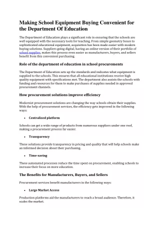 Making School Equipment Buying Convenient for the Department Of Education