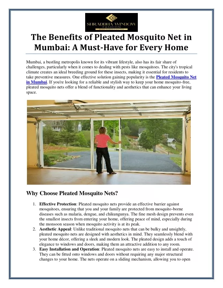 the benefits of pleated mosquito net in mumbai