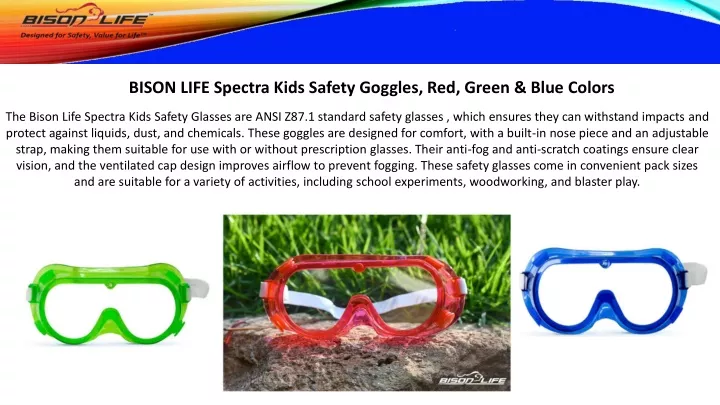 bison life spectra kids safety goggles red green