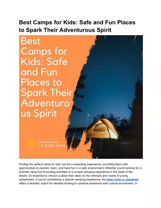 Best Camps for Kids_ Safe and Fun Places to Spark Their Adventurous Spirit