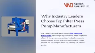 How Filter Press Pump Manufacturers Improve Operational Efficiency