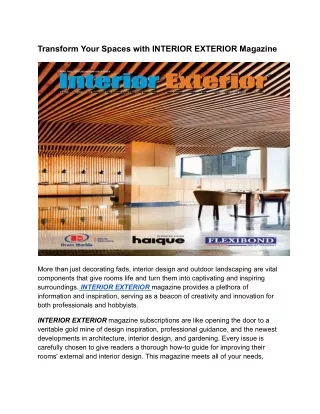 Transform Your Spaces with INTERIOR EXTERIOR Magazine