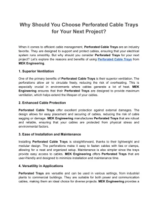 Why Should You Choose Perforated Cable Trays for Your Next Project_