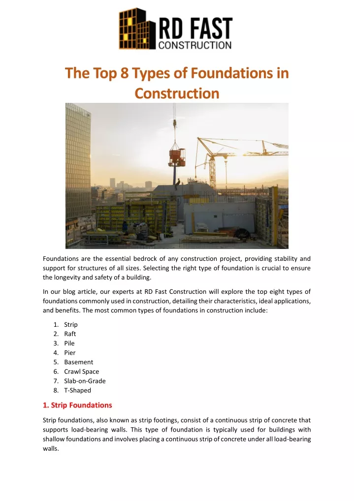 the top 8 types of foundations in construction