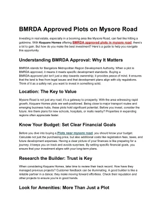 BMRDA approved plots in mysore road