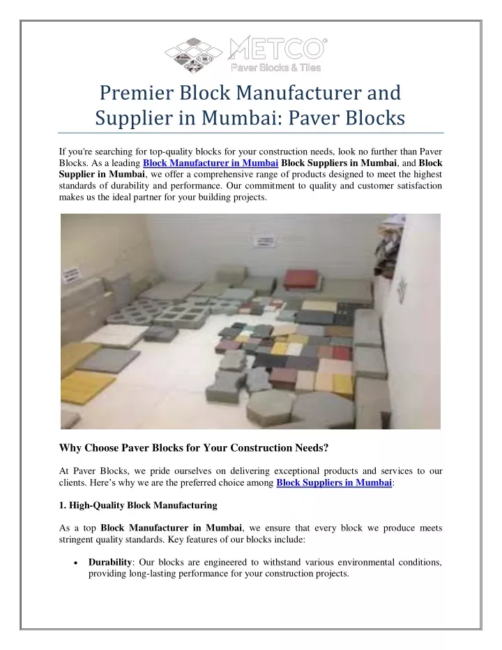 premier block manufacturer and supplier in mumbai